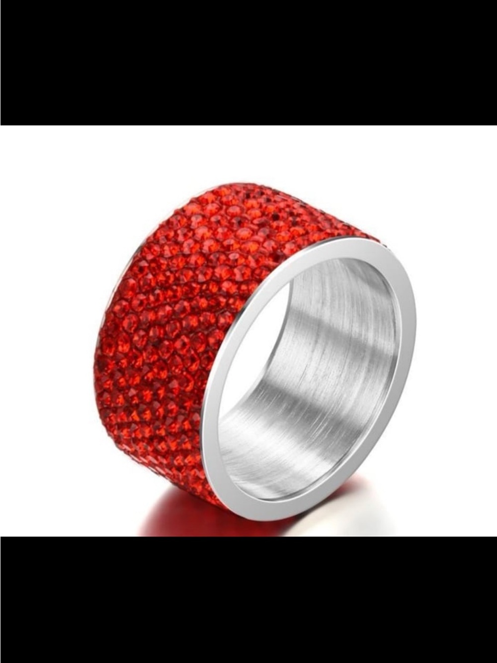 Red Swarovski elements size 9 stainless steel band with rhodium finish #522